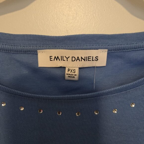 NWT Emily Daniels 3/4 Sleeve Ribbed Boat Neck Top - Marina Blue - Petite XS - Picture 4 of 6